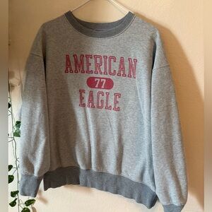 American Eagle Outfitters Gray and Red Crewneck Sweater